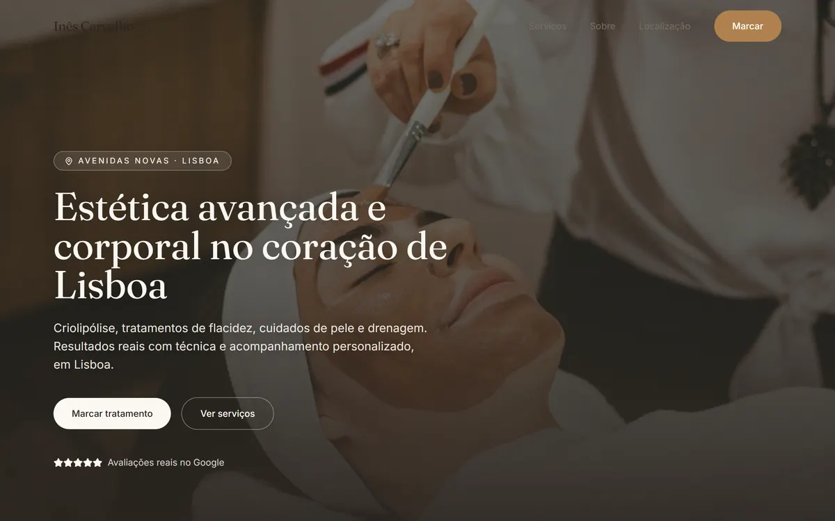 Exemplo de site de estética feito pela Avenzo