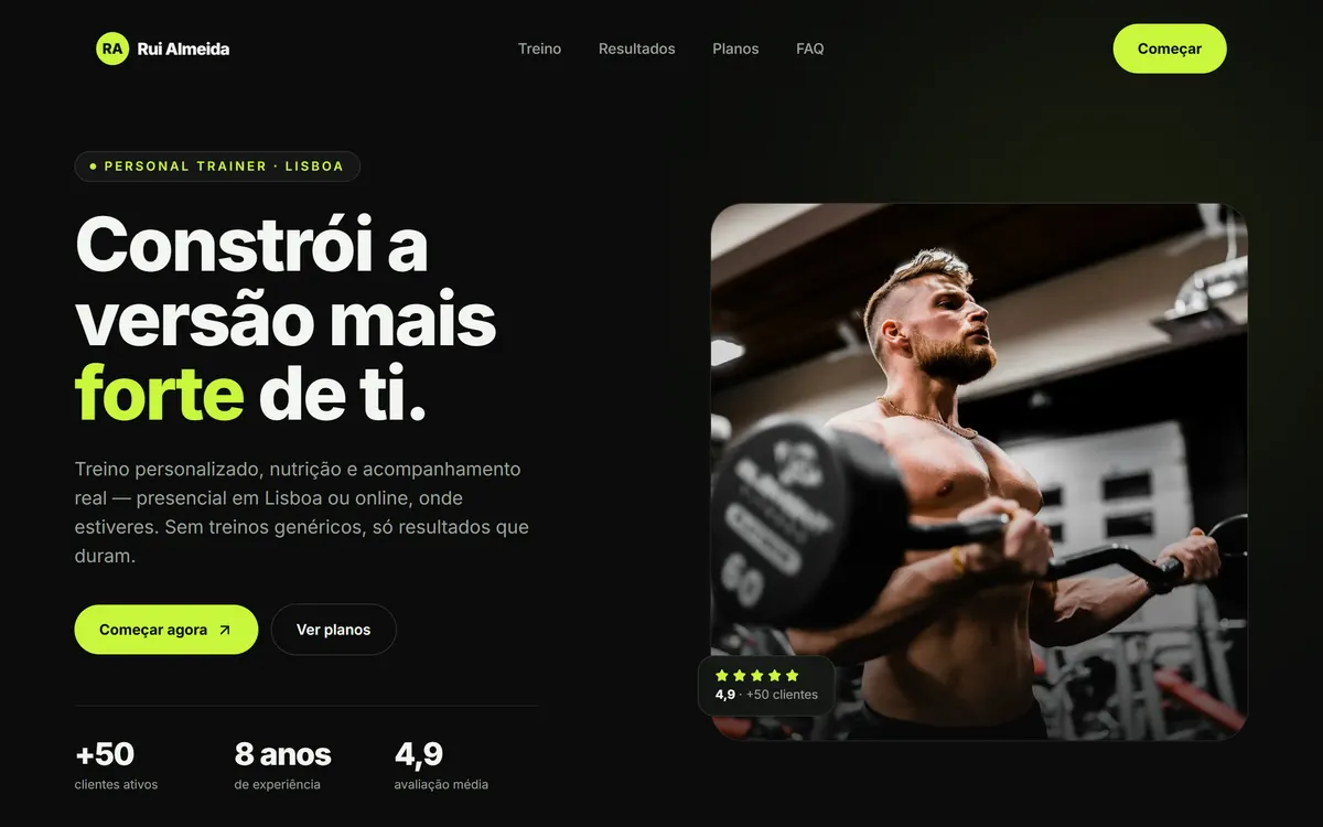 Exemplo de site de personal trainer feito pela Avenzo